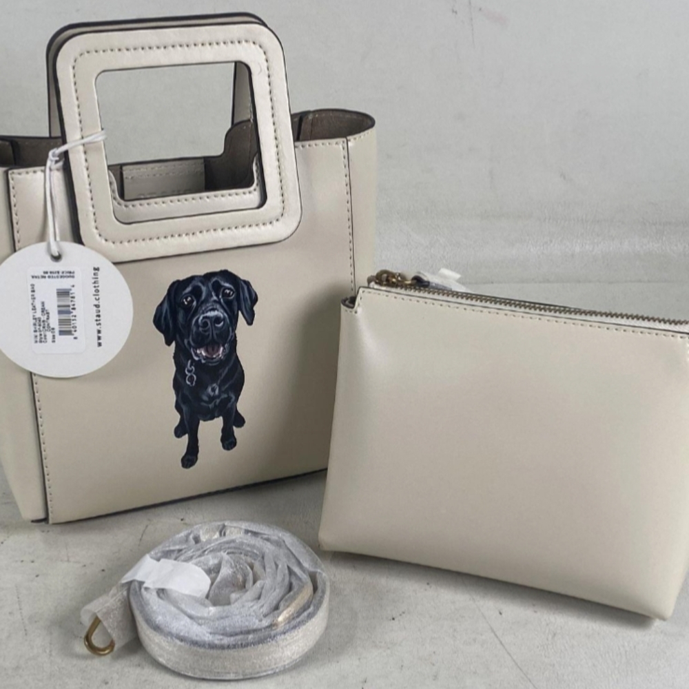 NWT STAUD Cream Mini Shoulder Bag with Black Dog - Picture 2 of 12